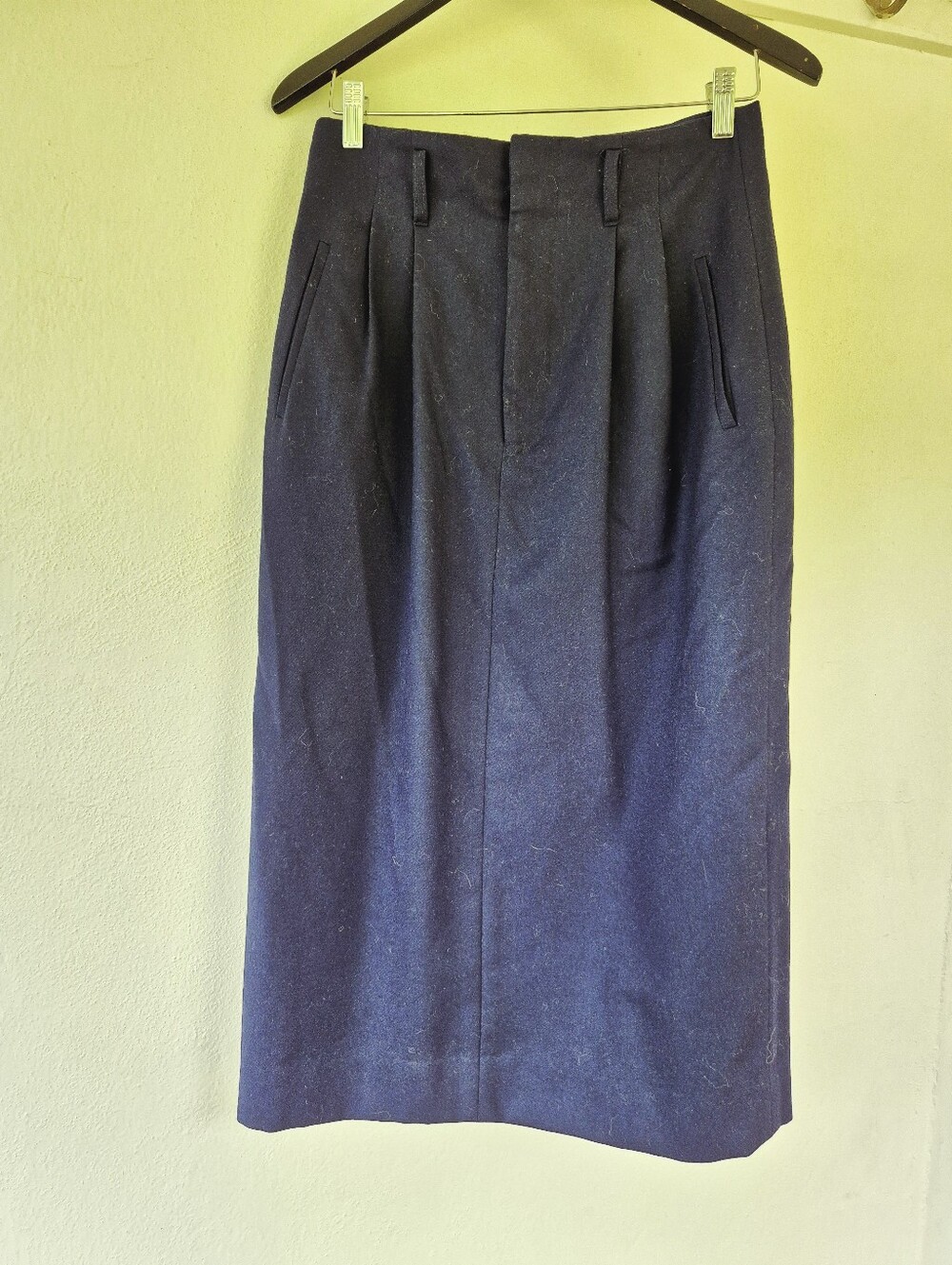 Ralph Lauren Vintage 100% Wool Skirt Size 10 Navy Blue Midi Length